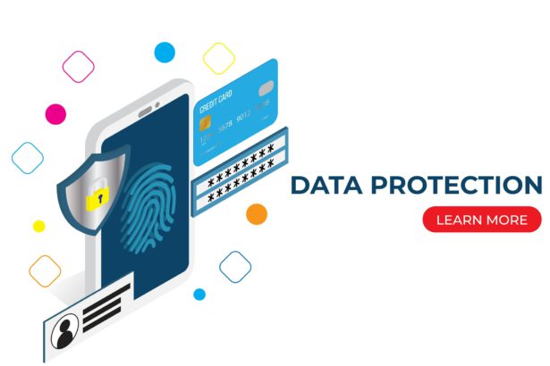 Data protection in isometric concept. Credit card check and software access data as confidential.